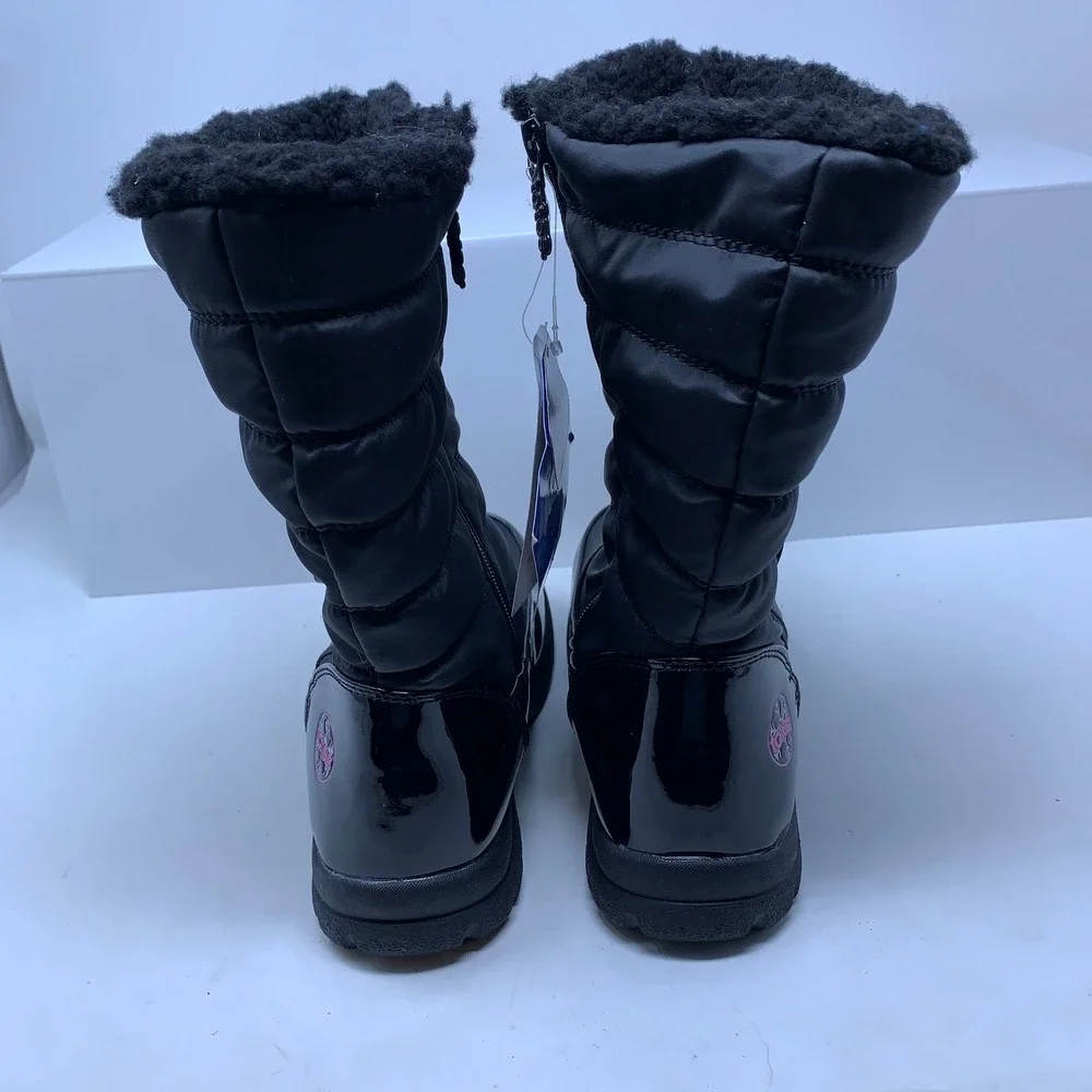 Totes Girls Size 4 Black Pink Dana Thermolite Faux Fur Quilted Winter Boots NWT